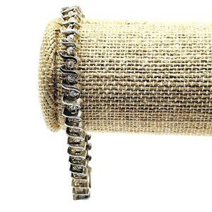 Vintage Rhinestone Tennis Bracelet Silver Tone S Link